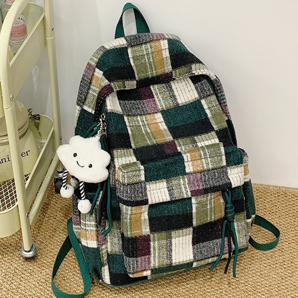 New cross-border backpack for women, retro checkered bag, large capacity, versatile for women, casual travel, student backpack details Picture