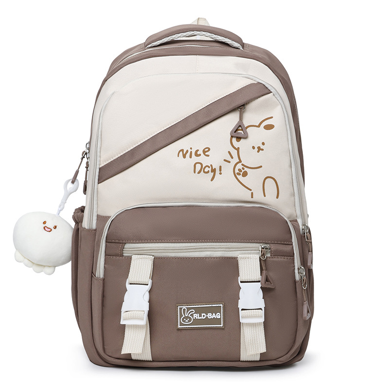 Korean version large-capacity lightweight and lightning-resistant junior high school schoolbag, color-blocking trendy brand rabbit backpack, girls' high school appearance level make-up class bag Application Scenario