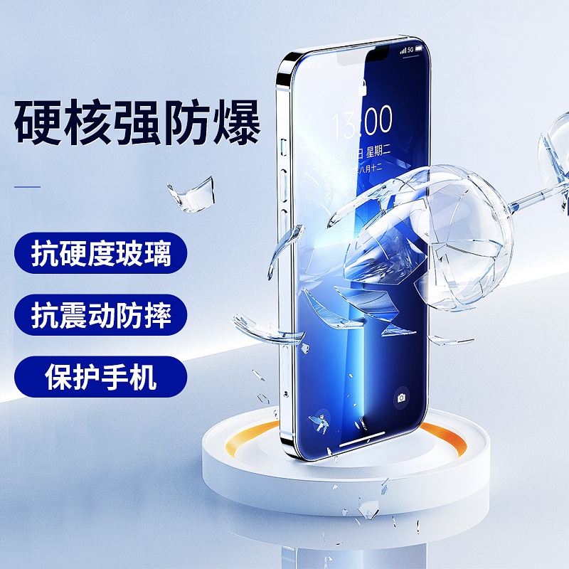 Applicable to Apple 14 tempered film iPhone 15-second box, dust-free chamber 13promax anti-peeping film 12 no hole dust-proof Specification drawing
