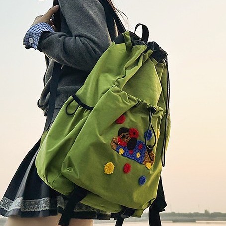 New fashionable, large-capacity, cute puppy backpack, drawstring student school bag, outdoor sports backpack Specification drawing