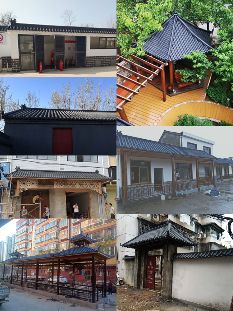 Antique tiles, resin tiles, one-piece Chinese-style eaves decorative tiles, plastic tiles for storefronts, roof glazed tiles, fence blue tiles Specification drawing
