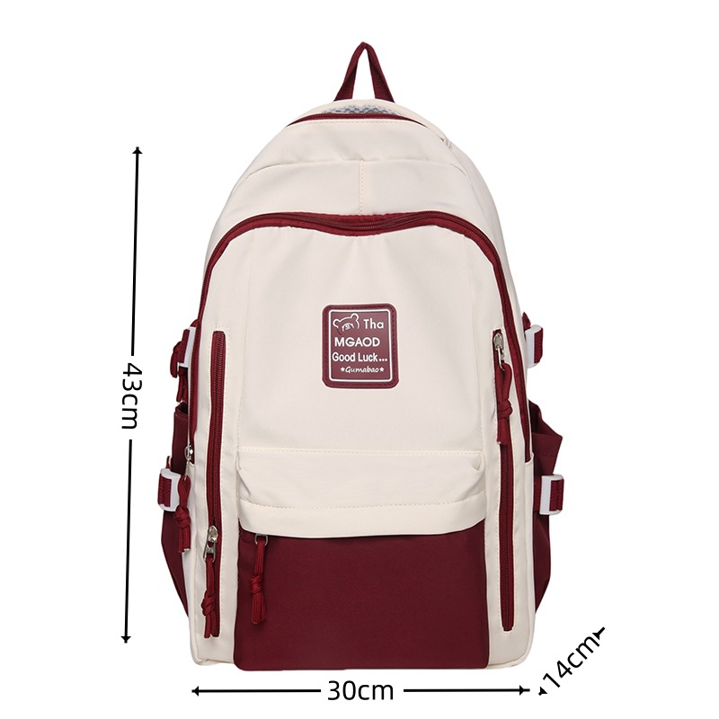 The new color-blocking multi-purpose and versatile backpack is a fashionable and casual one with a large capacity. It can be carried by junior high school, senior high school and college students on both shoulders Item Picture