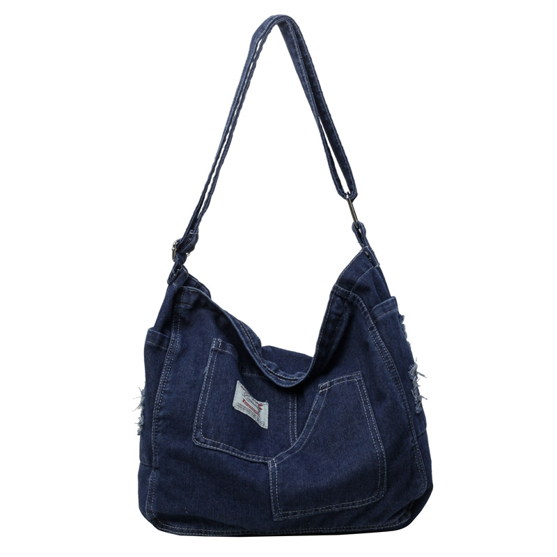 Korean style fashionable casual denim bag for women 2025 new simple commuting single-shoulder bag with large capacity tote bag Item Picture