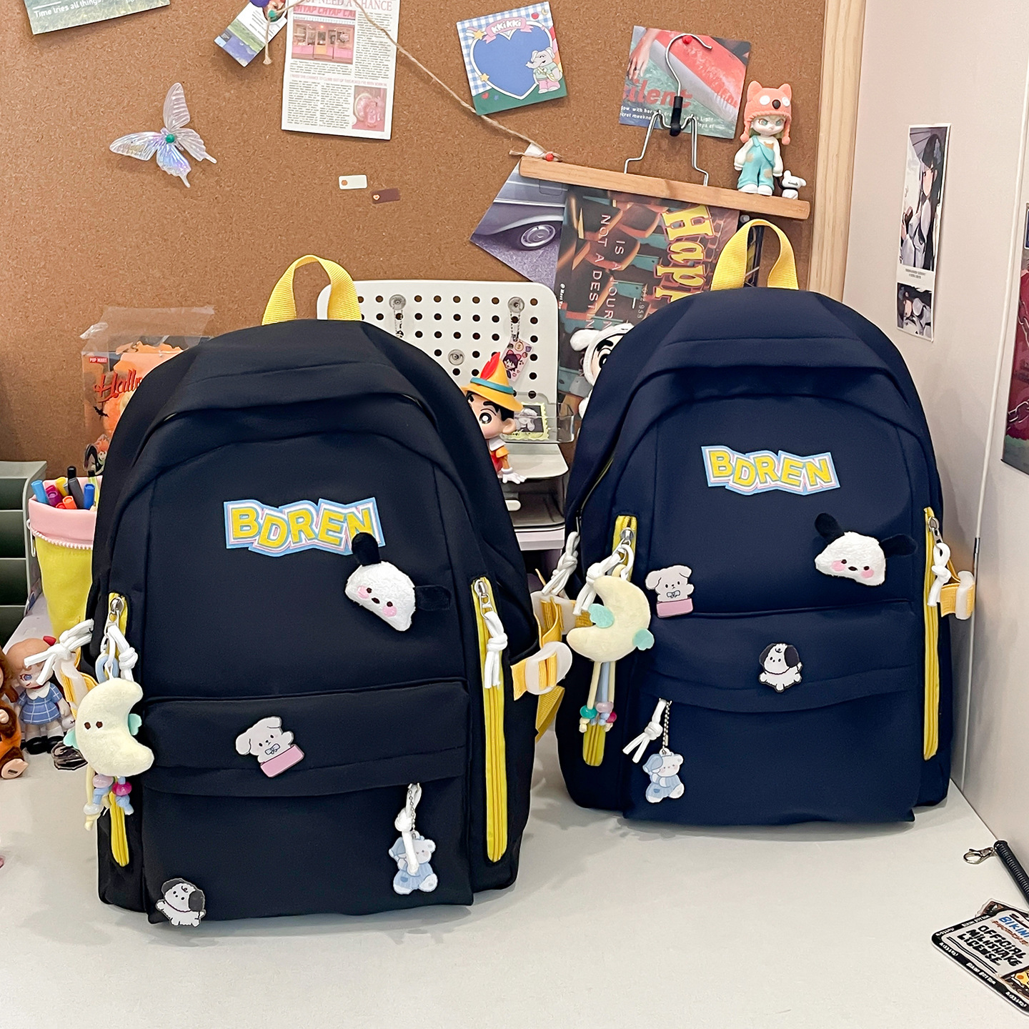 ins Versatile university birthday series backpack, large-capacity backpack, simple solid color backpack for high school and junior high school students details Picture