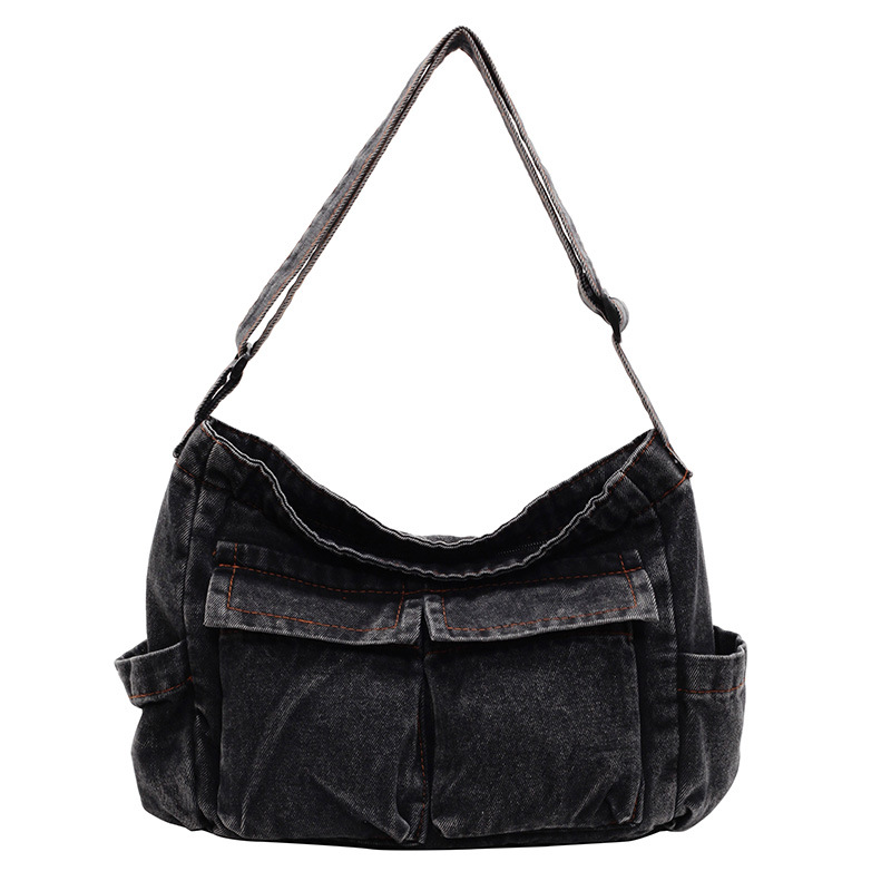 Denim bag for women, large-capacity 2024 autumn/winter new casual crossbody bag, college student commuting tote bag Item Picture
