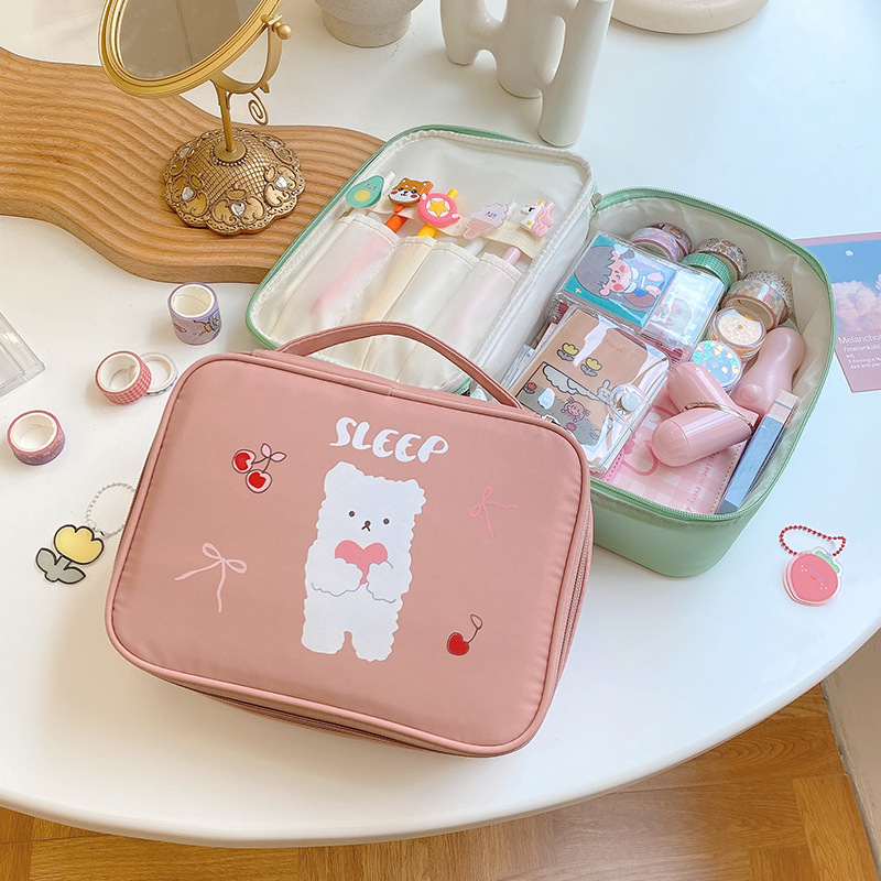 Ins-style cute makeup bag, Japanese-style student storage bag, portable large-capacity multi-functional toiletries Specification drawing