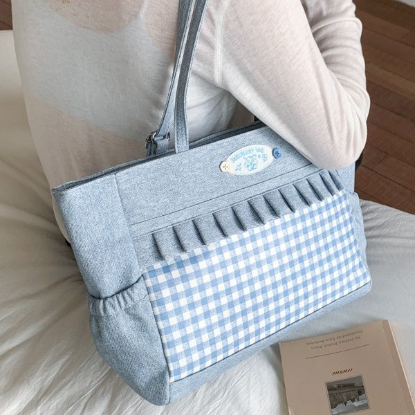 Xiao Duoduo uses a large-capacity canvas bag for a single shoulder, a new stylish and eye-catching lace tote bag for a backpack Specification drawing