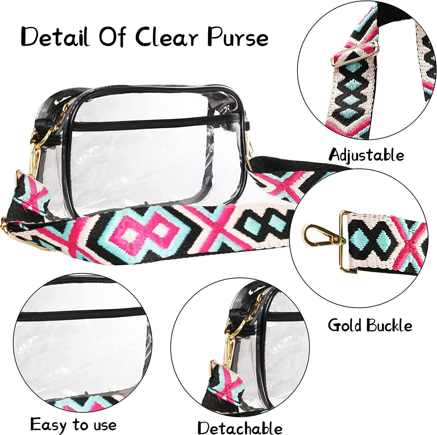 Amazon transparent bag Stadium guitar strap transparent crossbody bag is suitable for sports event transparent bags details Picture