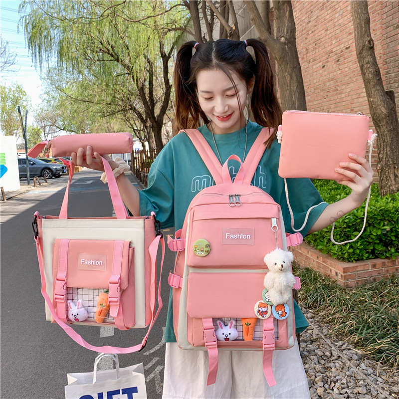 2024 New Korean version student fashion multi-purpose campus four-piece schoolbag and outdoor backpack for both boys and girls in junior and senior high school full figure
