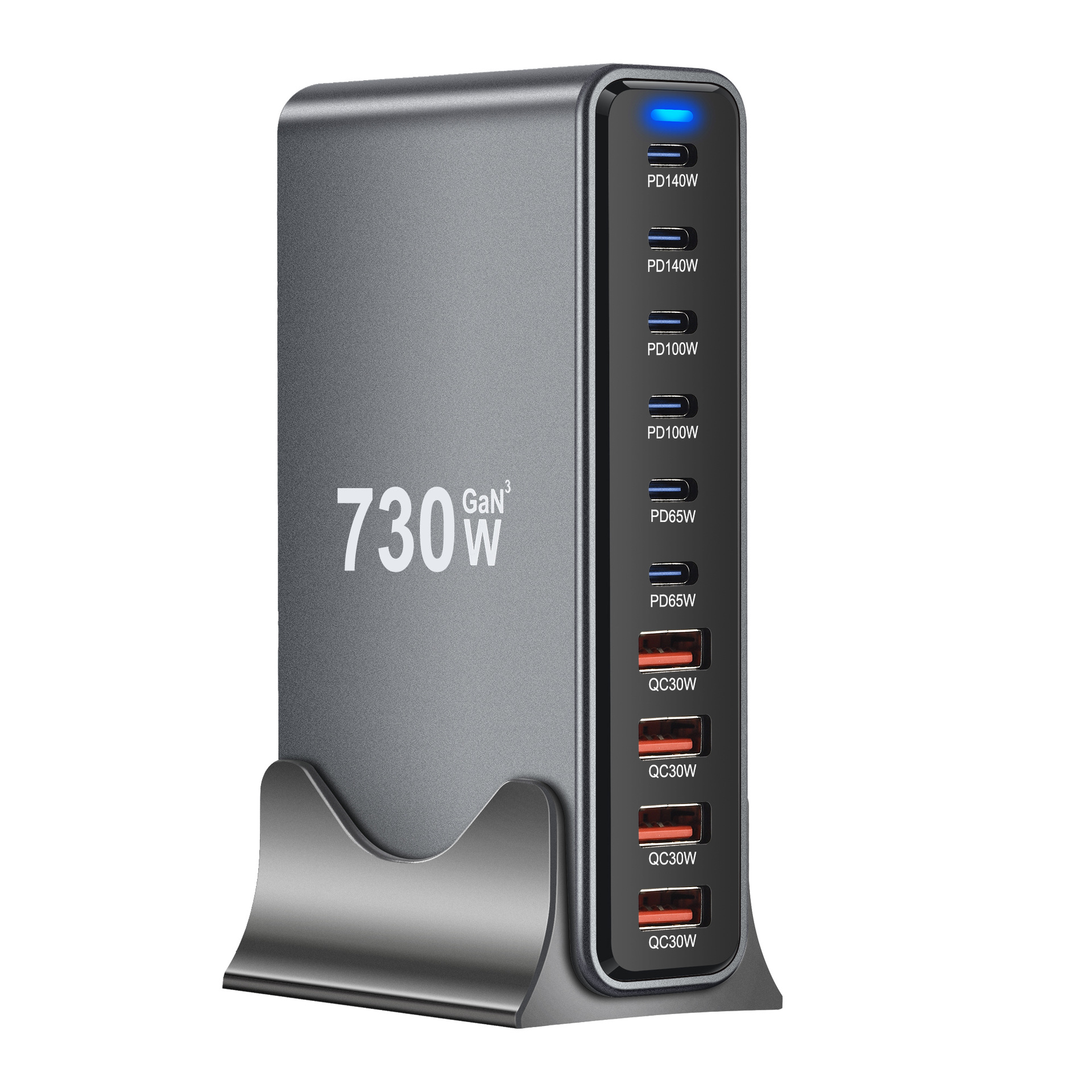 800W new gallium nitride PD charger 8C2A multi-port charger 800W multi-functional desktop charger Specification drawing