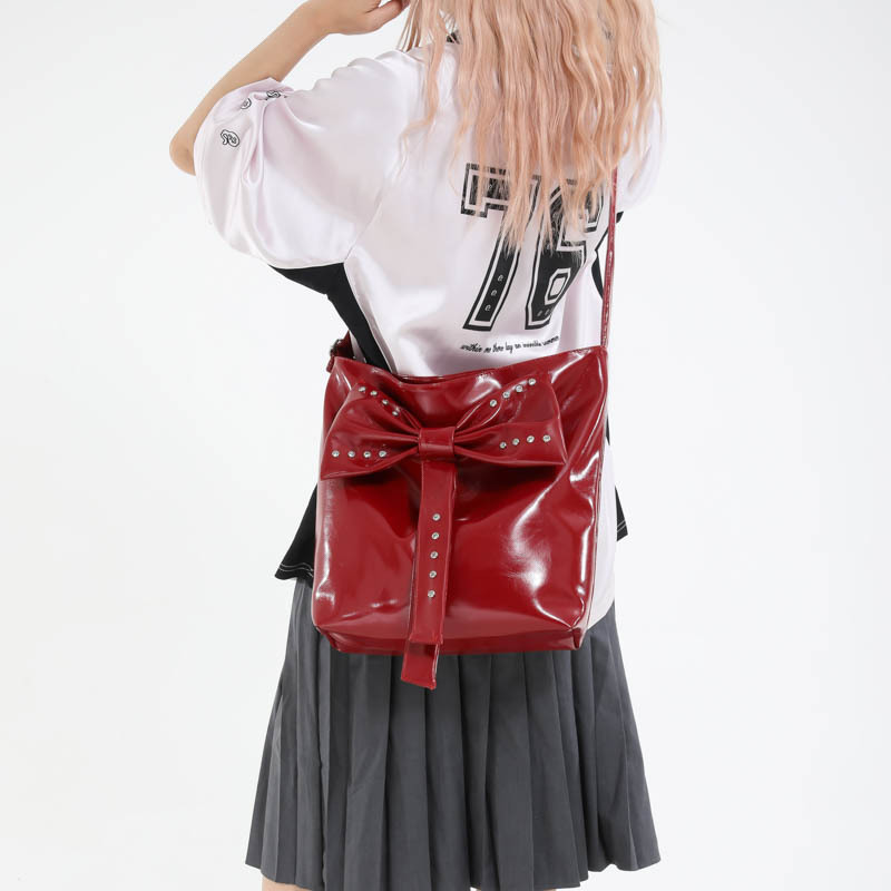 Cross-border Korean version underarm bag 2025 Summer new women's bag, bow handbag, fashionable single-shoulder bag, riveted crossbody bag Specification drawing