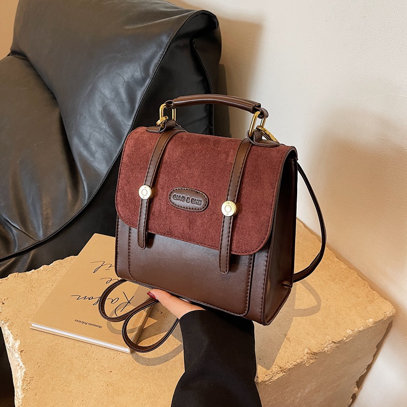 Japanese retro versatile small bag for women 2023 new color-blocking fashionable backpack, niche design commuting crossbody bag details Picture