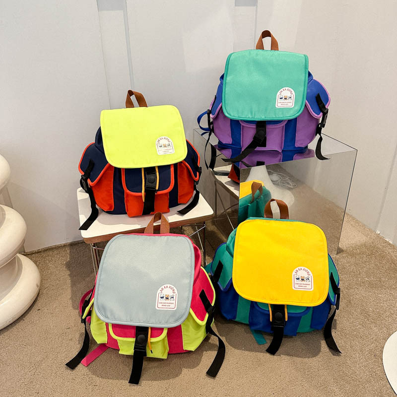 New cross-border cartoon backpack, Korean version, fashionable and cute, double-shoulder backpack with contrasting colors, large capacity, travel small bag full figure