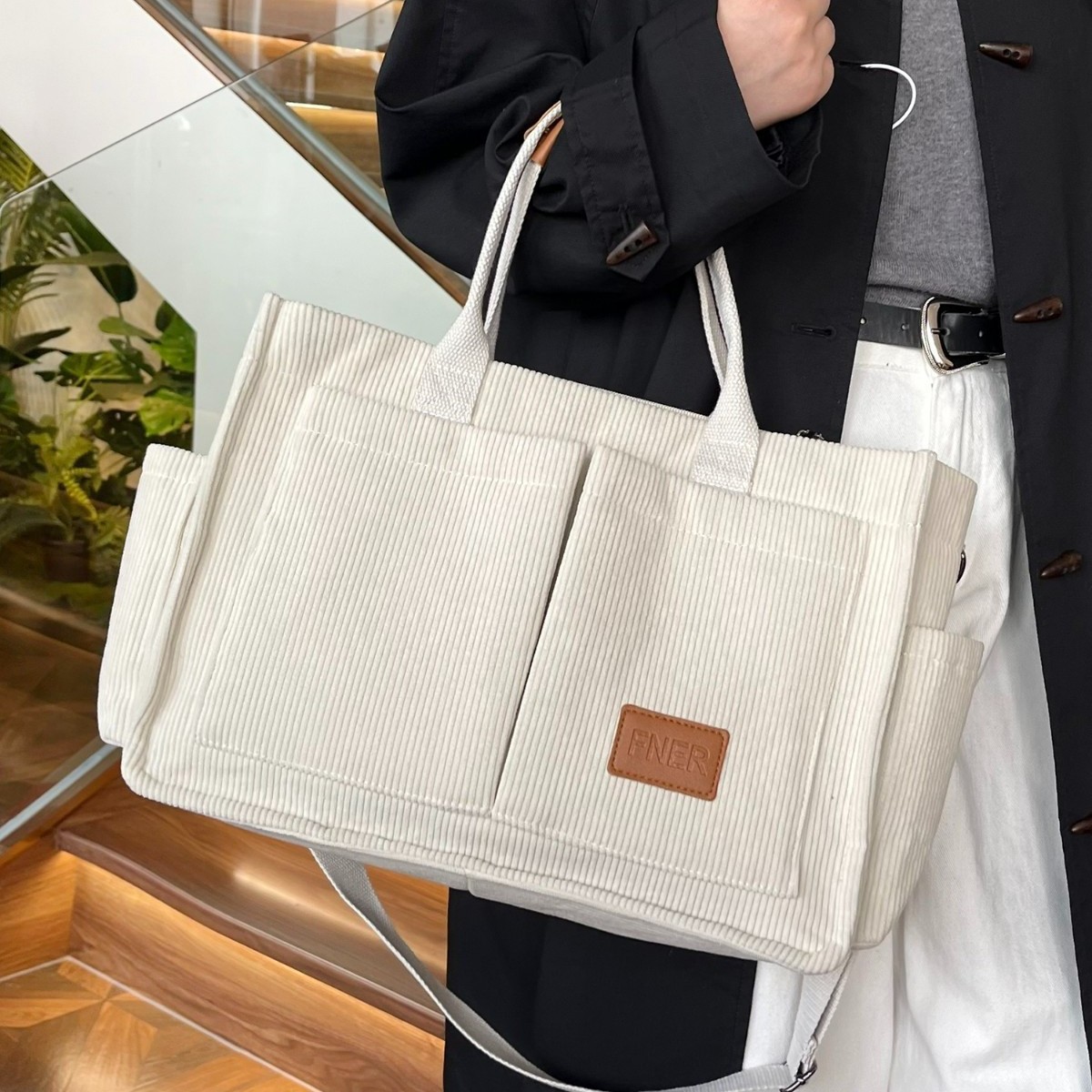 2024 New corduroy single-shoulder bag for women's casual large-capacity handbag, Korean style fashionable crossbody fashionable fabric bag full figure