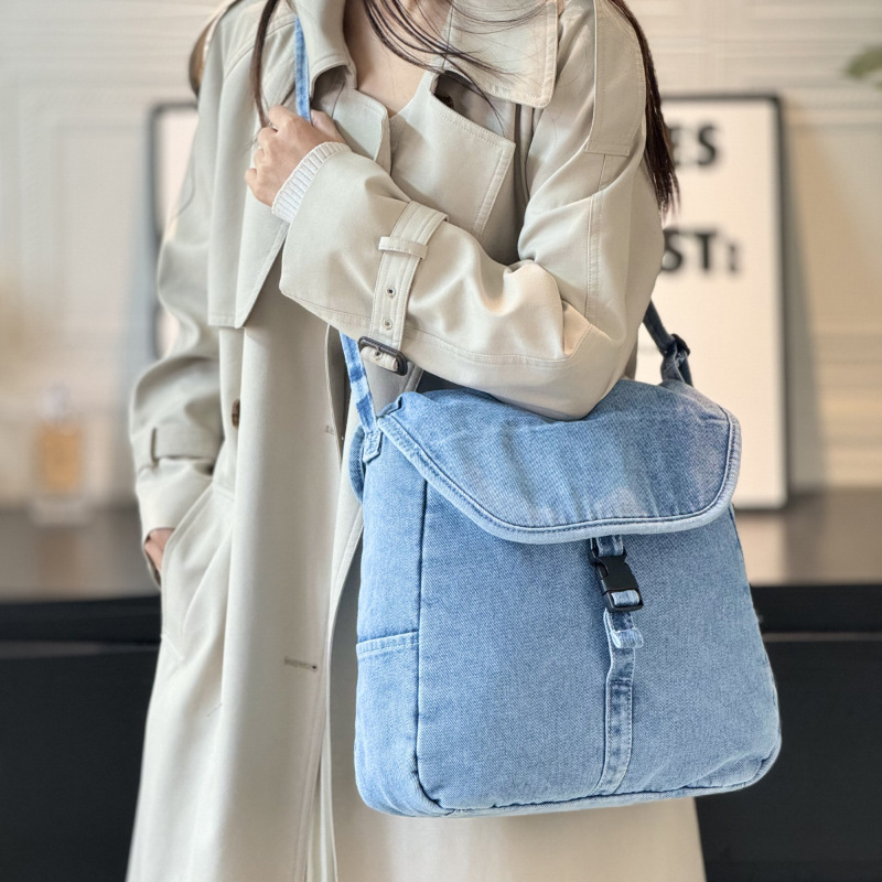 Japanese casual denim canvas backpack, large-capacity casual single-shoulder bag for women, 2025 new style fashionable travel crossbody bag for women Specification drawing