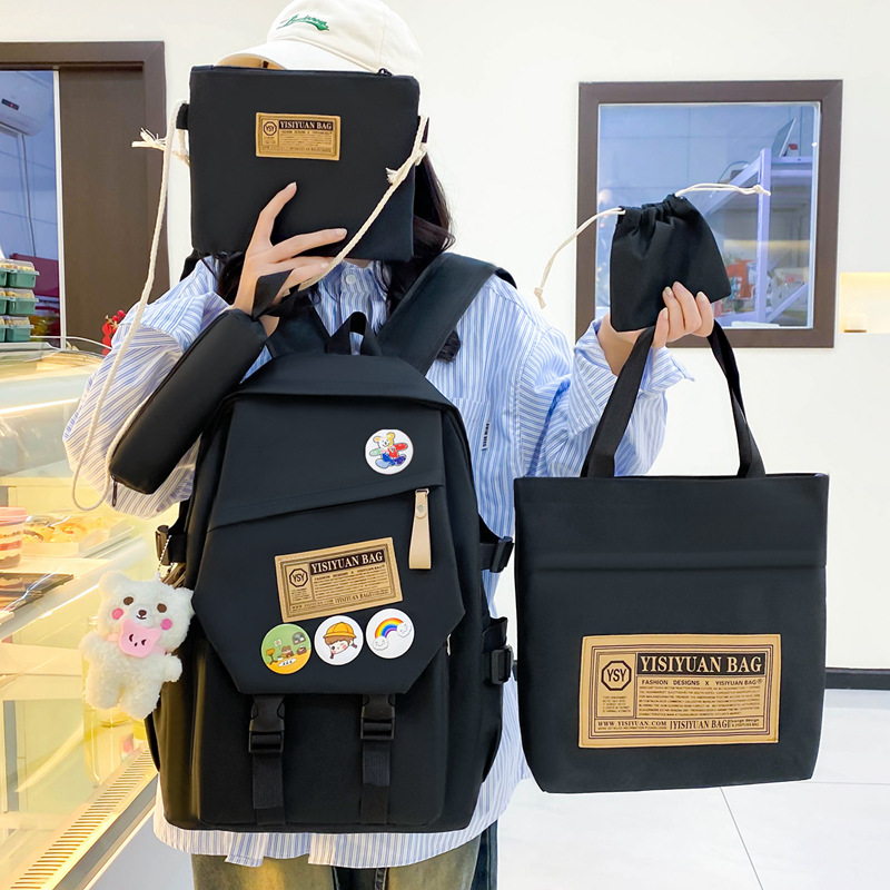This year, simple solid-color school bags for junior and senior high school students, five-piece campus backpacks, and multi-functional tutorial backpacks are in fashion Specification drawing