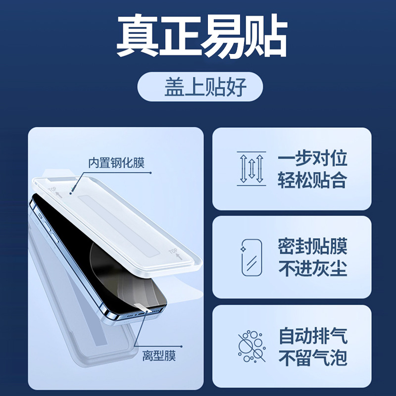Applicable to Apple 14 tempered film iPhone 15-second box, dust-free chamber 13promax anti-peeping film 12 no hole dust-proof details Picture