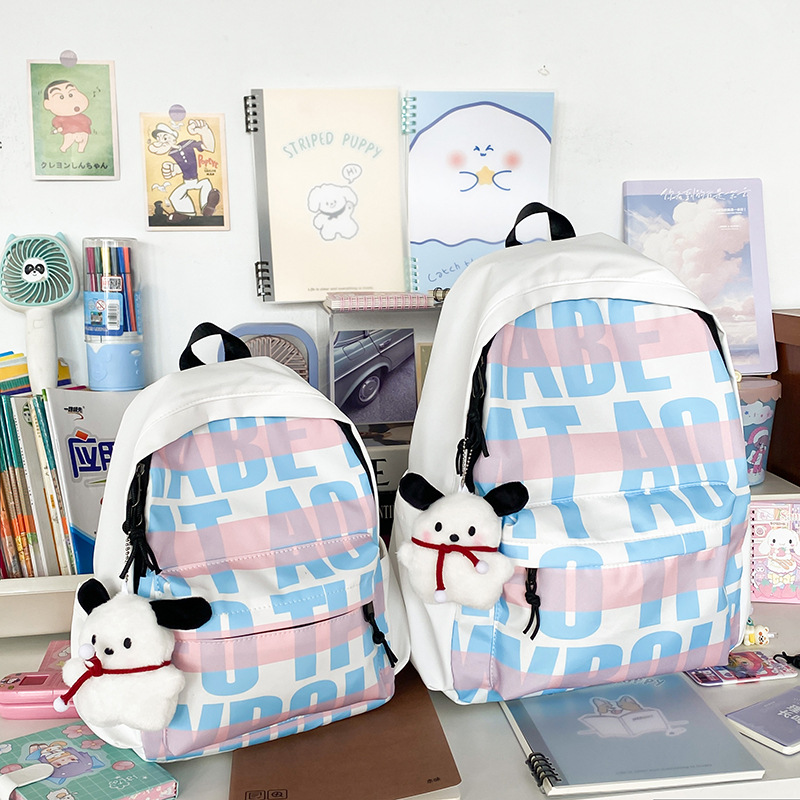 Cross-border Korean-style high-appearance-level dirt-resistant schoolbag, large-capacity men's and women's backpack, high school students' letter printed trendy schoolbag full figure