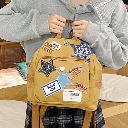 New retro five-pointed star patchwork handbag, multi-functional crossbody bag, hot girl commuting autumn and winter cute backpack Specification drawing