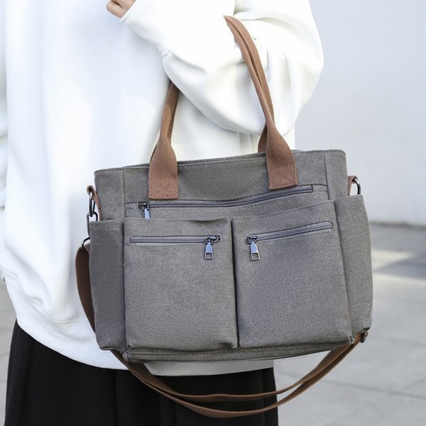 Handbag 2024 Winter new style canvas bag solid color street trend women's bag simple multi-bag single-shoulder bag crossbody bag full figure