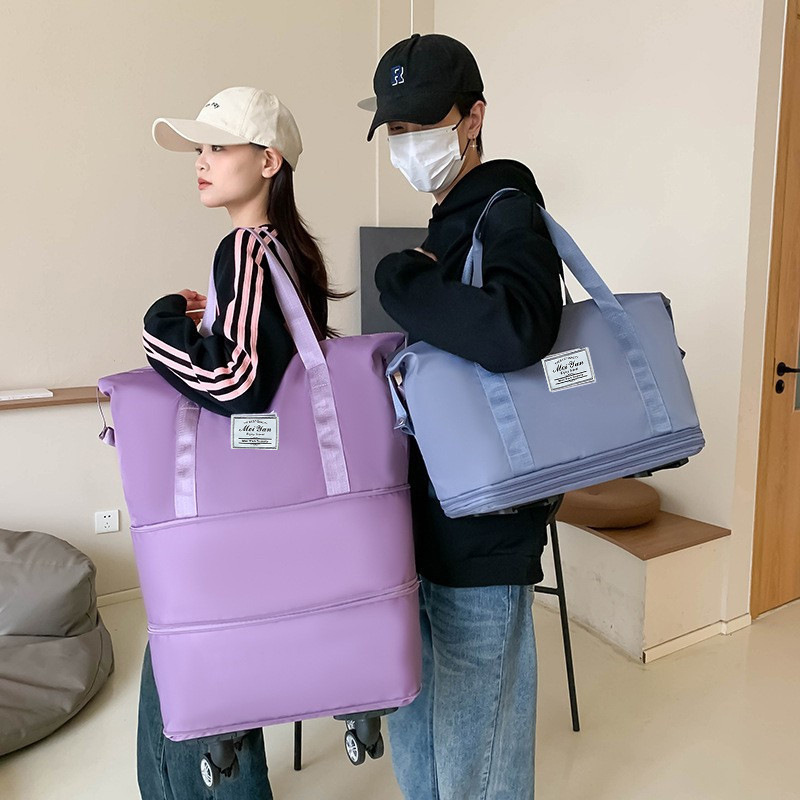 Customized travel bags with logo printing, dry and wet separation, detachable and expandable wheels, and five colors for casual checked luggage details Picture