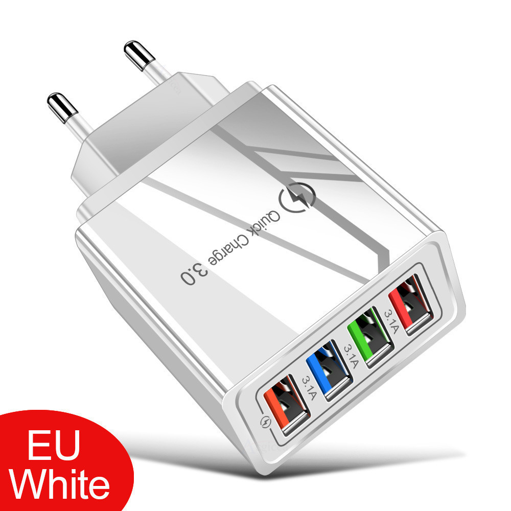Color 4USB mobile phone charger, European standard charger, cross-border wholesale 3A tablet travel charger, American standard charging head Item Picture