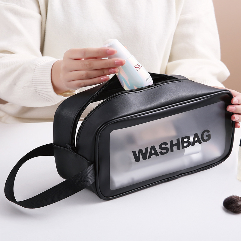 Transparent cosmetic bag, pu toiletry bag, portable three-piece set, large-capacity matte pvc swimming and bathing storage bag, waterproof Application Scenario