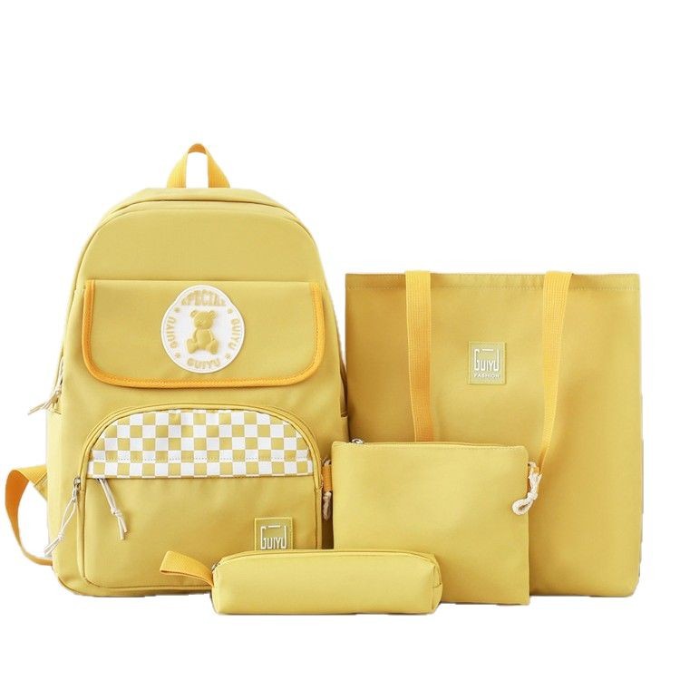 Wholesale of 2025 new style four-piece schoolbags for primary school students, backpacks for junior high school students, and Korean version simple school style backpacks for girls Item Picture