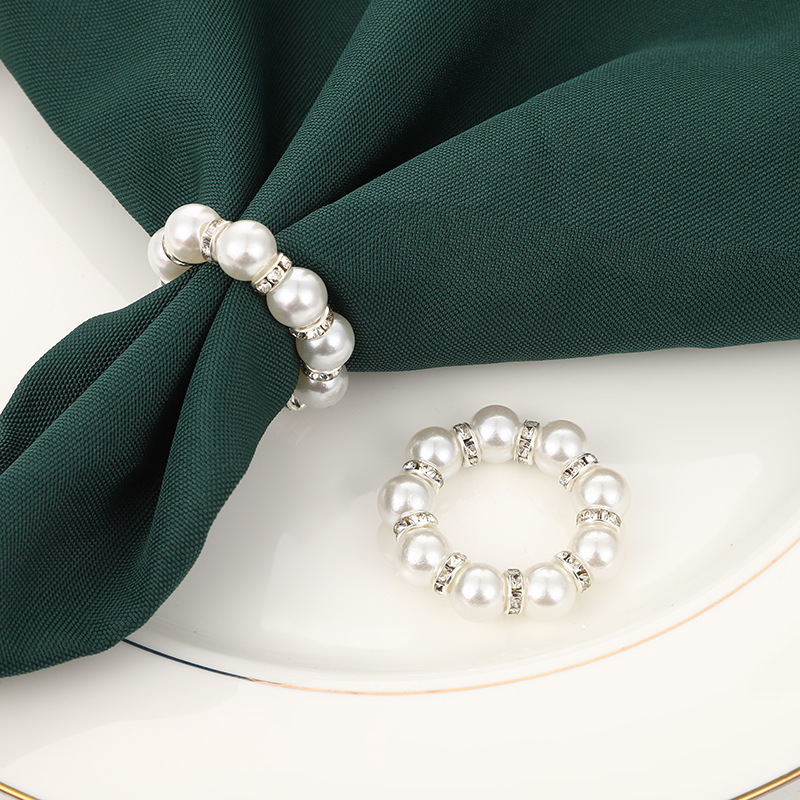 Cross-border light luxury style pearl napkin ring, elegant wedding banquet Western dining table setting, silk scarf buckle, fashionable accessory napkin buckle details Picture