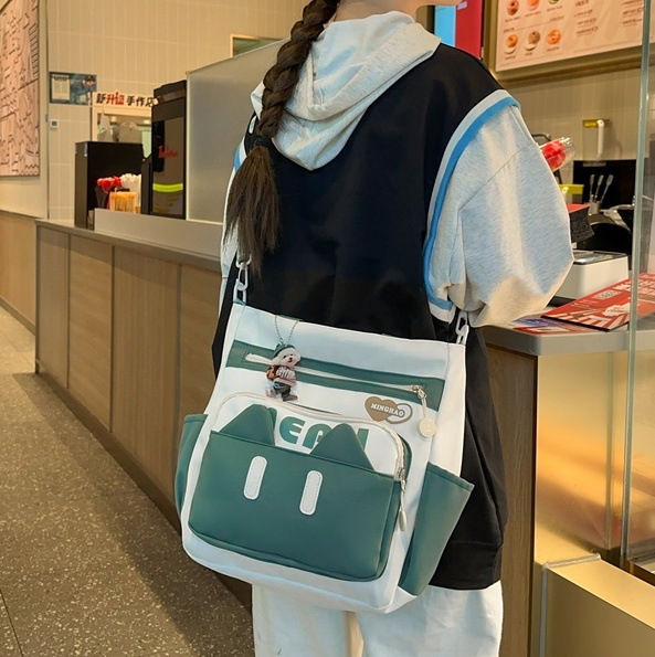 Korean style soft girl versatile bag for girls 2024 New large-capacity student tutorial backpack, fresh and clean crossbody single-shoulder bag full figure