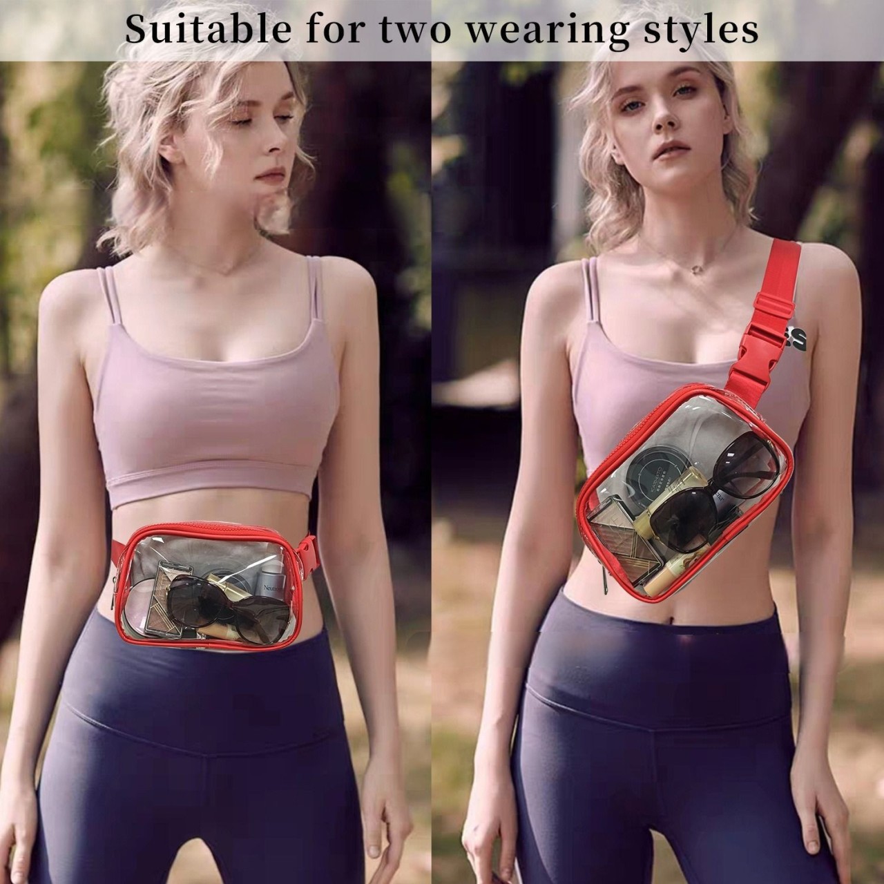 New transparent multi-color waist bag of the same style as lulu, PU waterproof outdoor sports running waist bag, crossbody waist bag Application Scenario