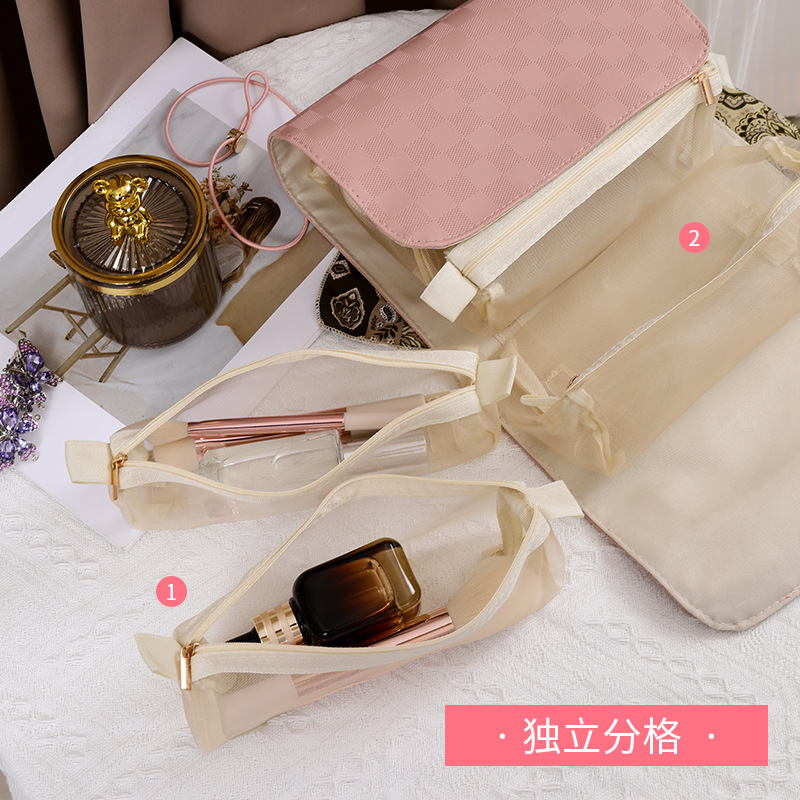 Cross-border high-appearation-level four-in-one makeup bag, large-capacity portable waterproof toiletry bag, travel portioned storage bag Specification drawing