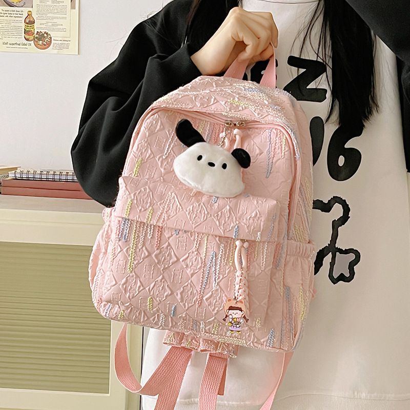 Korean minimalist Harajuku style backpack, large-capacity, high-end casual backpack, color-matched cute female college student schoolbag full figure