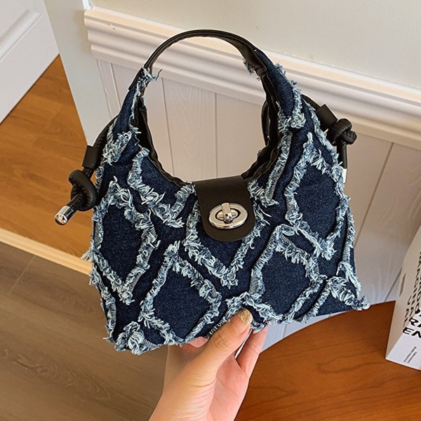 Korean version underarm diamond-shaped hand-held bag autumn new style casual crossbody bag, fashionable denim canvas bucket bag for women Specification drawing