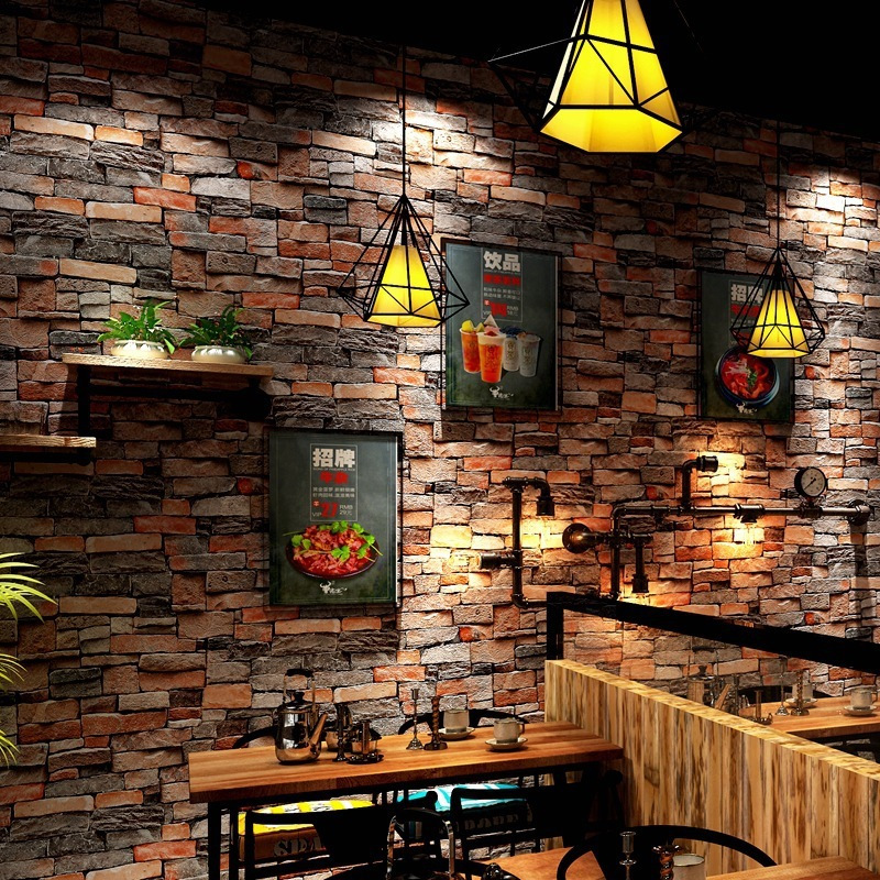 Retro and nostalgic 3D stereoscopic brick-like brick patterns, brick wallpaper, coffee shop, bar, restaurant, cultural stone, red brick wallpaper full figure