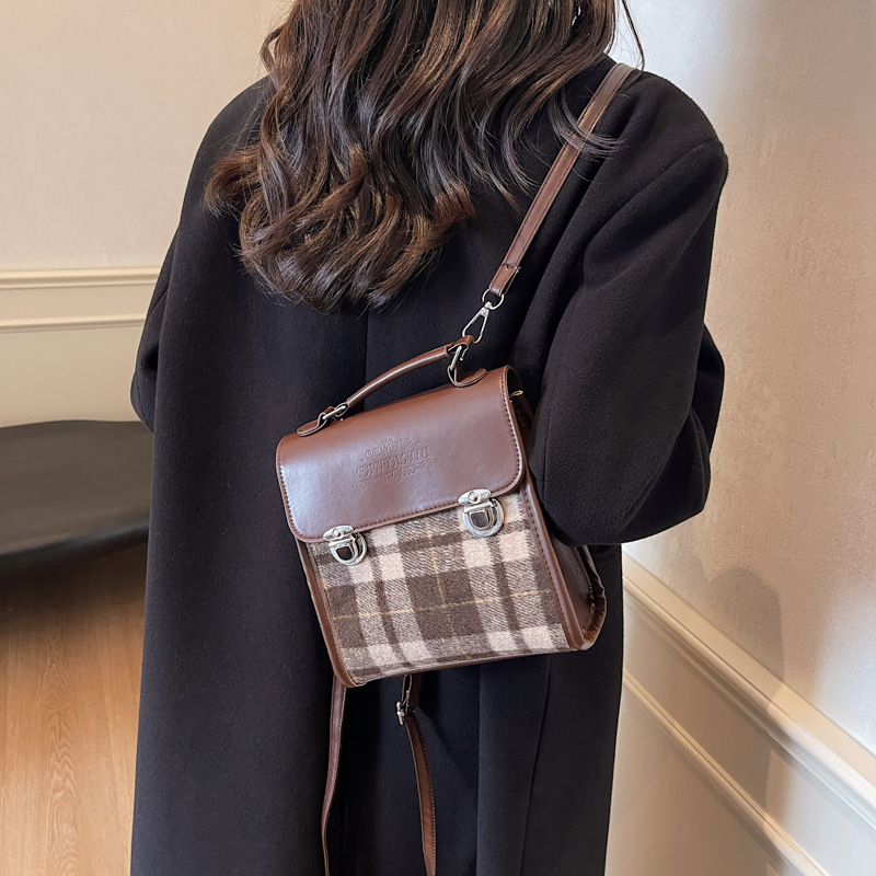 Fashionable checkered Korean style women's backpack 2024 new winter color-blocking and patchwork personalized square bag, crossbody bag, cross-border Specification drawing