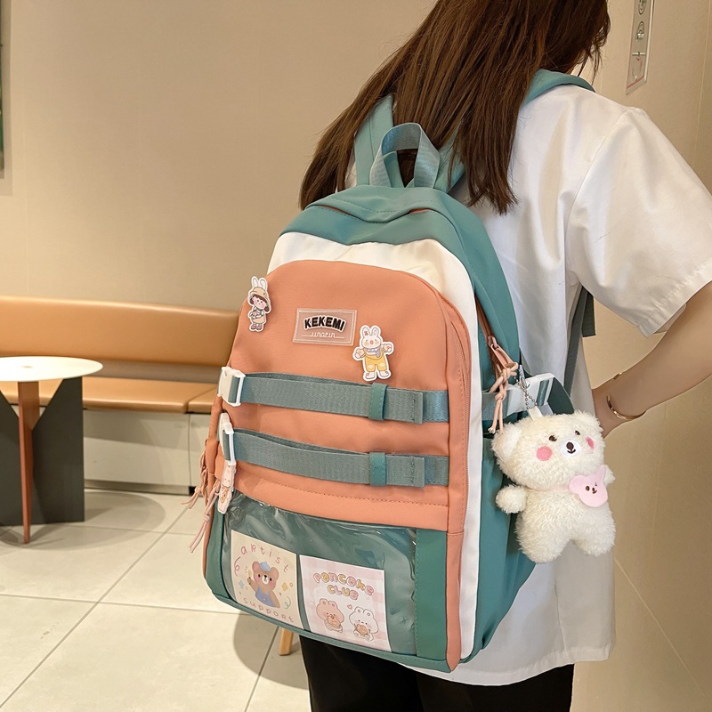 Harajuku large-capacity schoolbag for girls, a Korean version of junior and senior high school students with contrasting colors, a cute and good-looking large-capacity backpack Specification drawing