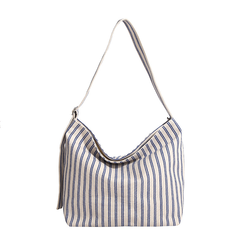 A new outdoor casual bag for fresh spring and summer, with a large capacity, color-blocking vertical stripes, and a light and simple underarm single-shoulder design for women Item Picture