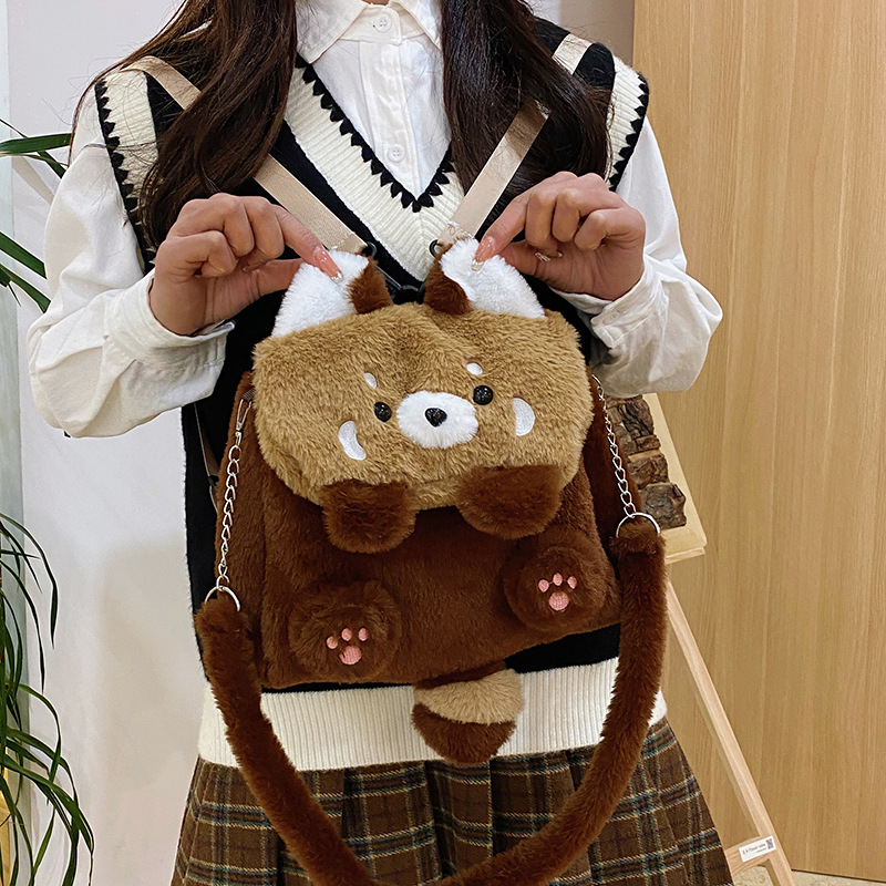 Raccoon plush backpack, crossbody bag, schoolbag, cute doll backpack, plush jk cartoon commuting backpack, girl Specification drawing