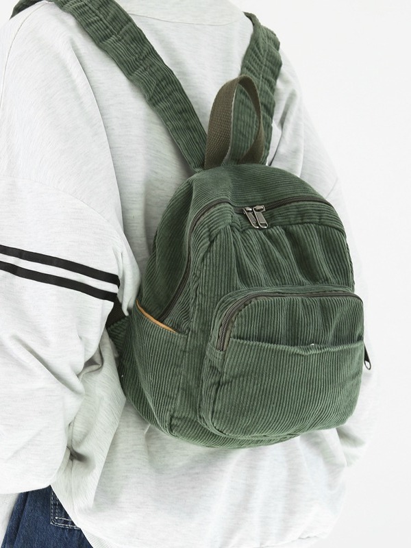 Japanese-style corduroy small backpack, women's Harajuku solid-color small backpack, Korean-style college student retro and simple travel backpack Specification drawing