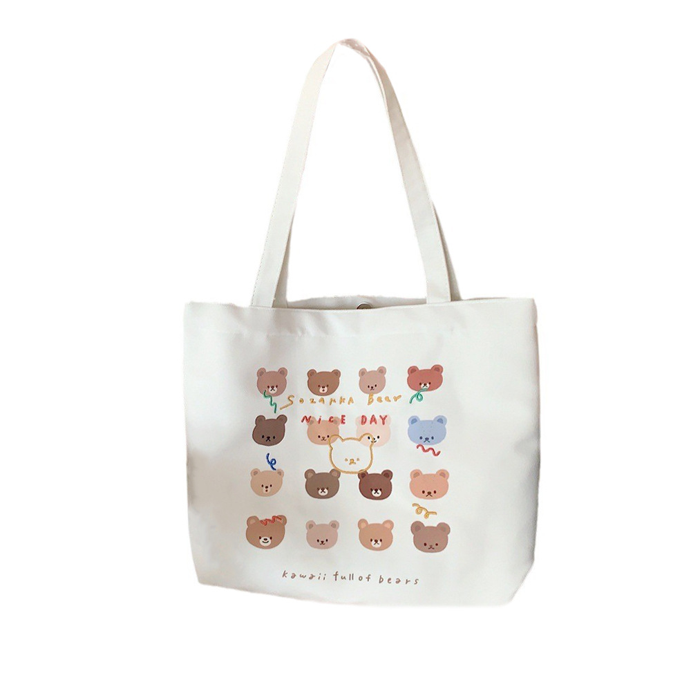 3854 large-capacity tote bag for women, 2023 new trendy cartoon bear print shopping bag, single-shoulder bag, canvas bag Item Picture