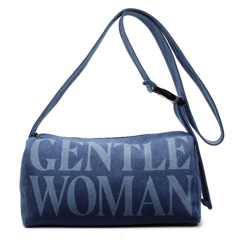 Letter denim bag for Women 2025, a new casual and fashionable style, versatile crossbody pillow bag, commuting bucket single-shoulder bag Item Picture