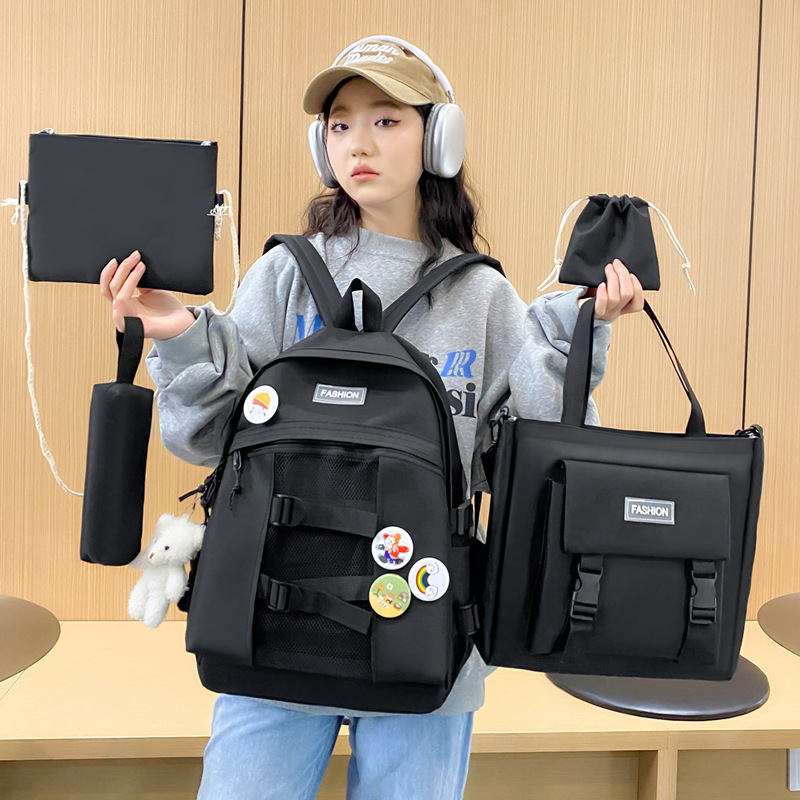 A cute five-piece backpack set for girls in grades 3 to 6 on campus, simple and lightweight, with a large capacity Korean-style backpack details Picture