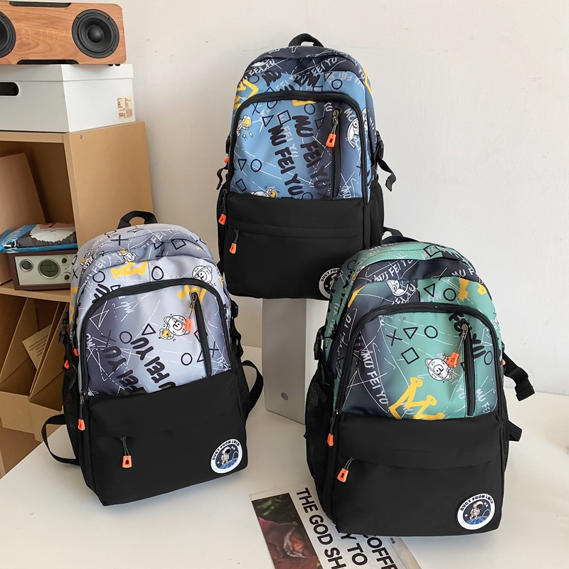 New cross-border student backpack, Korean style fashionable and trendy letter schoolbag, casual large-capacity travel backpack full figure