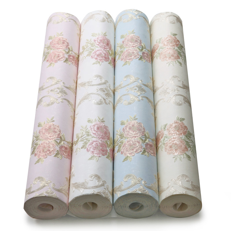 Non-woven fabric simple modern wallpaper 3D stereoscopic luxurious country European-style warm bedroom, living room and wedding room background wallpaper Item Picture