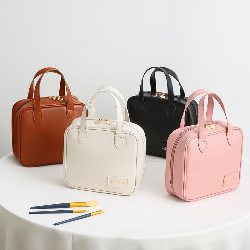 High-quality PU hand-held cosmetic bag with a high-end feel, large-capacity hand-held square-shaped waterproof toiletries storage bag full figure