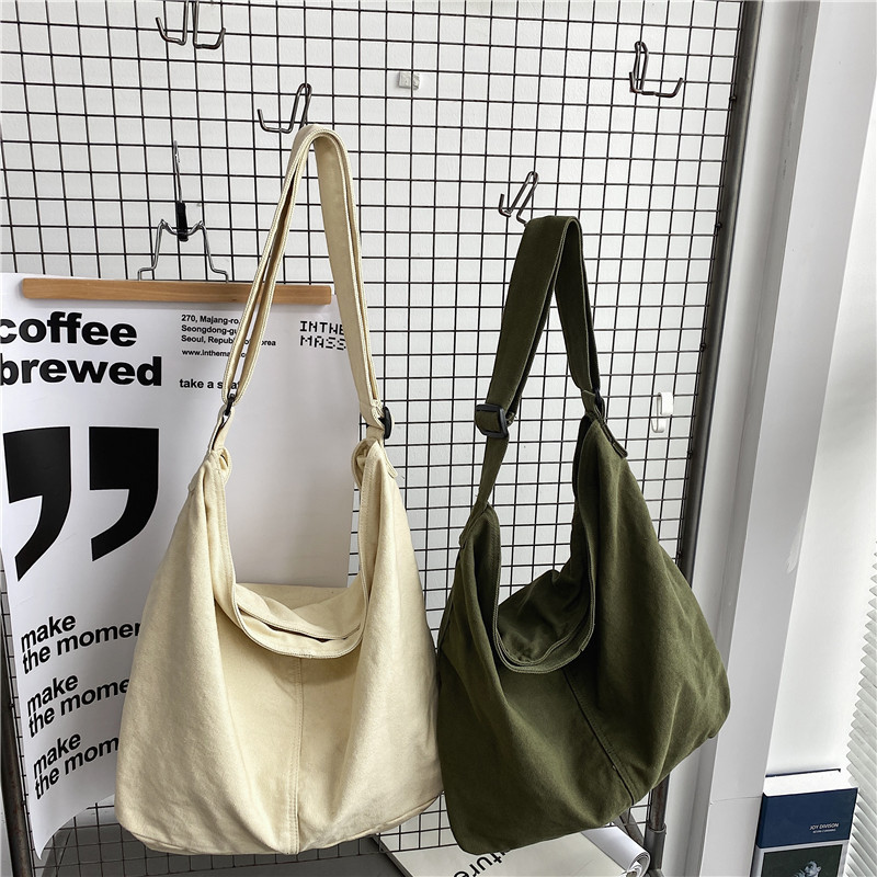 Japanese and Korean simple and laid-back style artistic washed canvas bag, large-capacity crossbody bag, student single-shoulder bag, casual shopping bag Specification drawing
