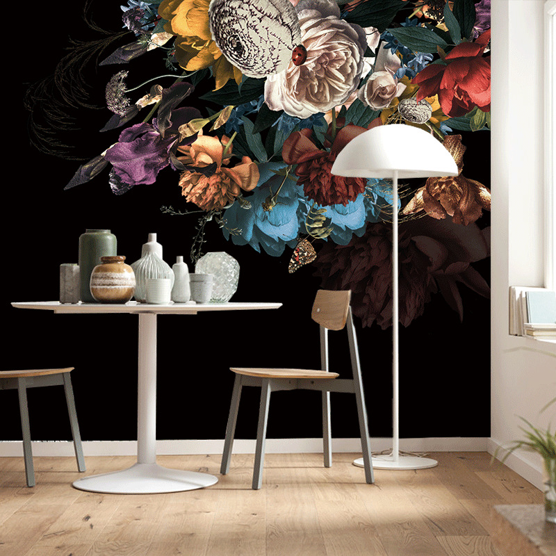 Cross-border consignment of Amazon luxury American retro court floral plants, living room TV background wall pvc wallpaper full figure