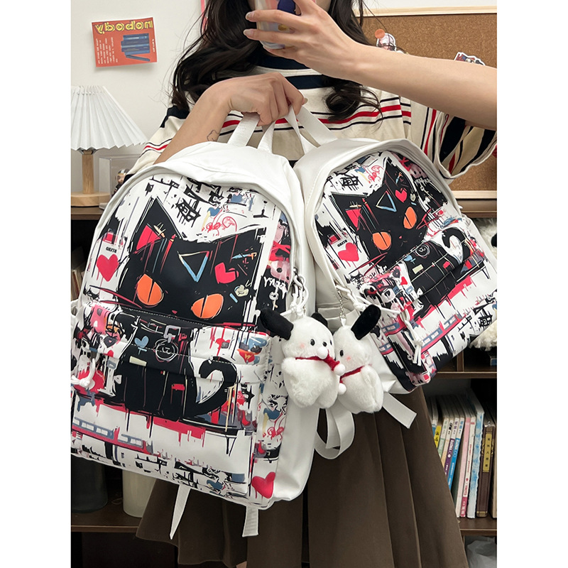 New large-capacity, personalized graffiti backpacks for girls, trendy school bags for junior and senior high school students, and primary school students full figure