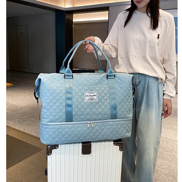 2025 New cross-border fitness bag, large-capacity, simple, portable and fashionable luggage bag, outdoor trendy checkered travel bag Specification drawing